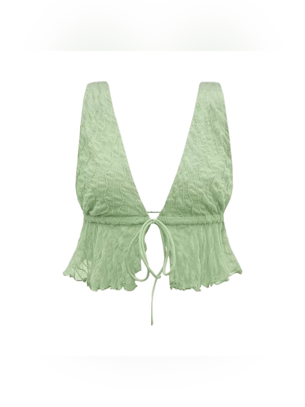 SHEIN Light Green Lace Tie Crop Top